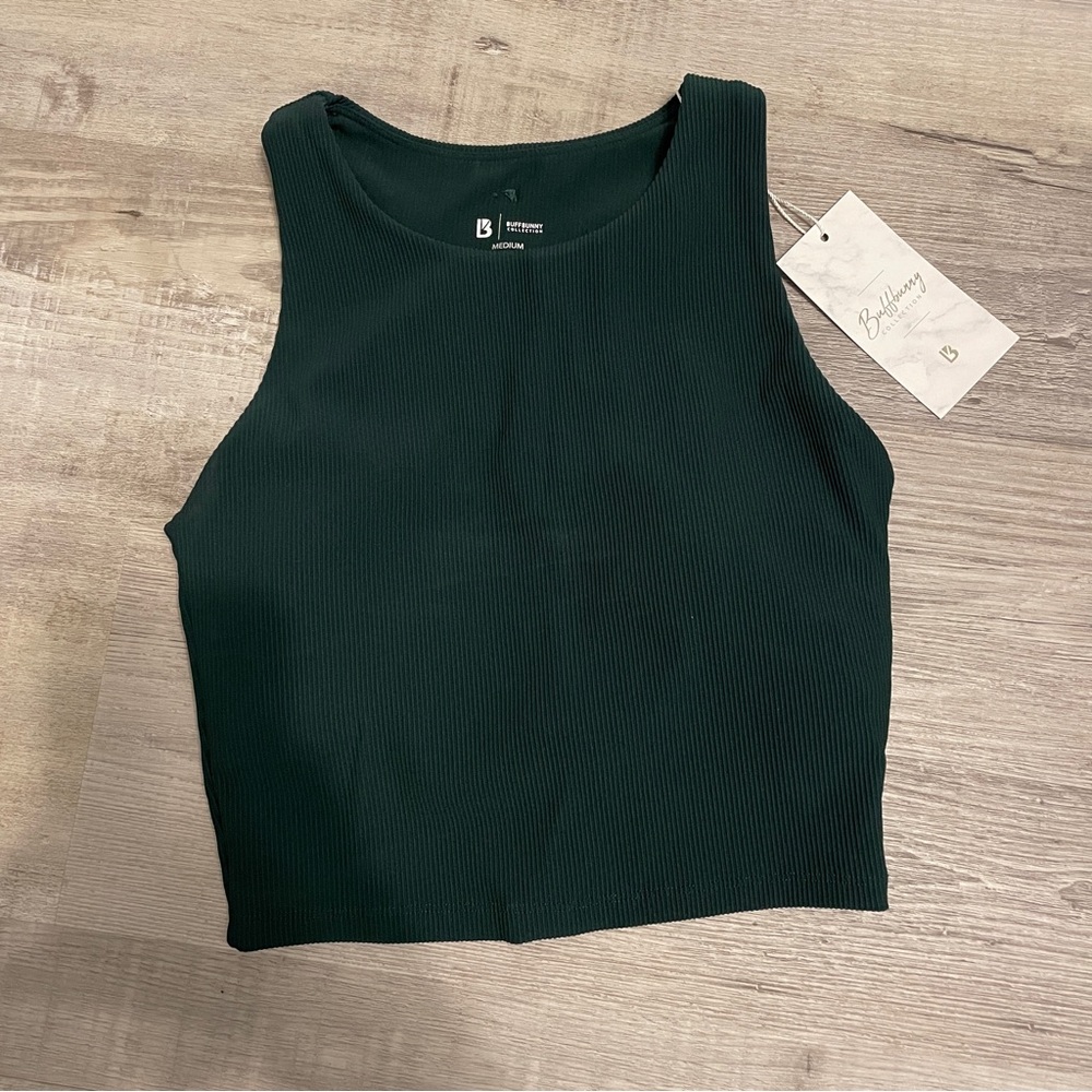 Buffbunny Green Ribbed Tank Top With Built In Bra